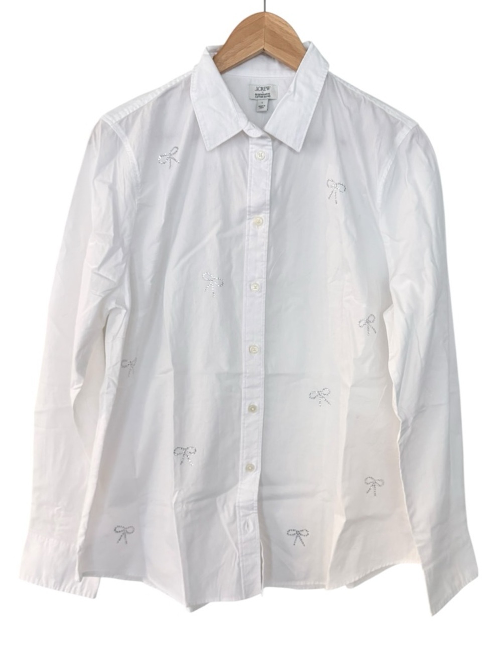 J. CREW Jeweled Bow Button Up Shirt White Size L NEW - Picture 3 of 8